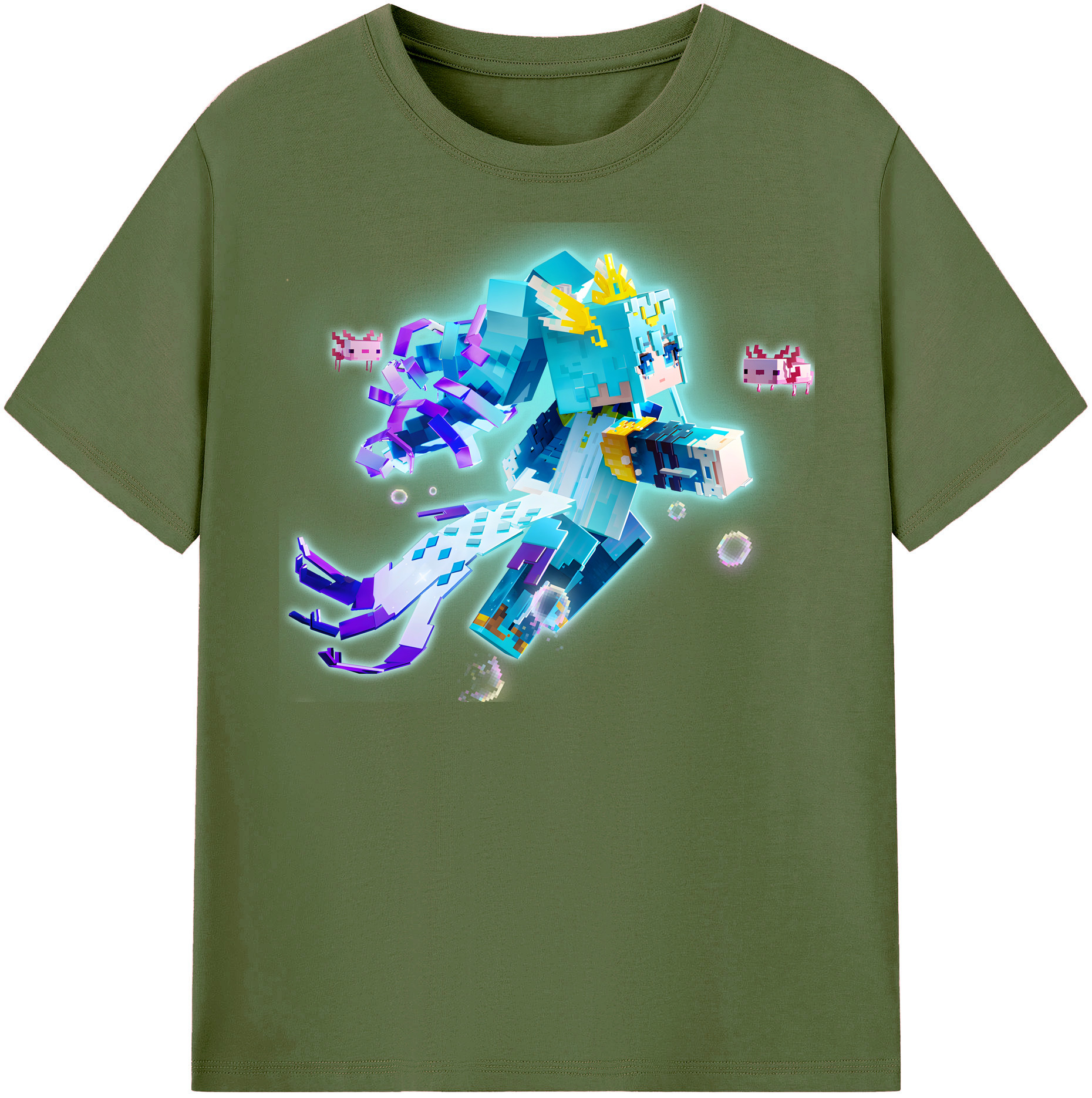 （画像用） マインクラフト ブロックの世界 Minecraft MC Block world 綿100％半袖Tシャツ（フロントプリント）